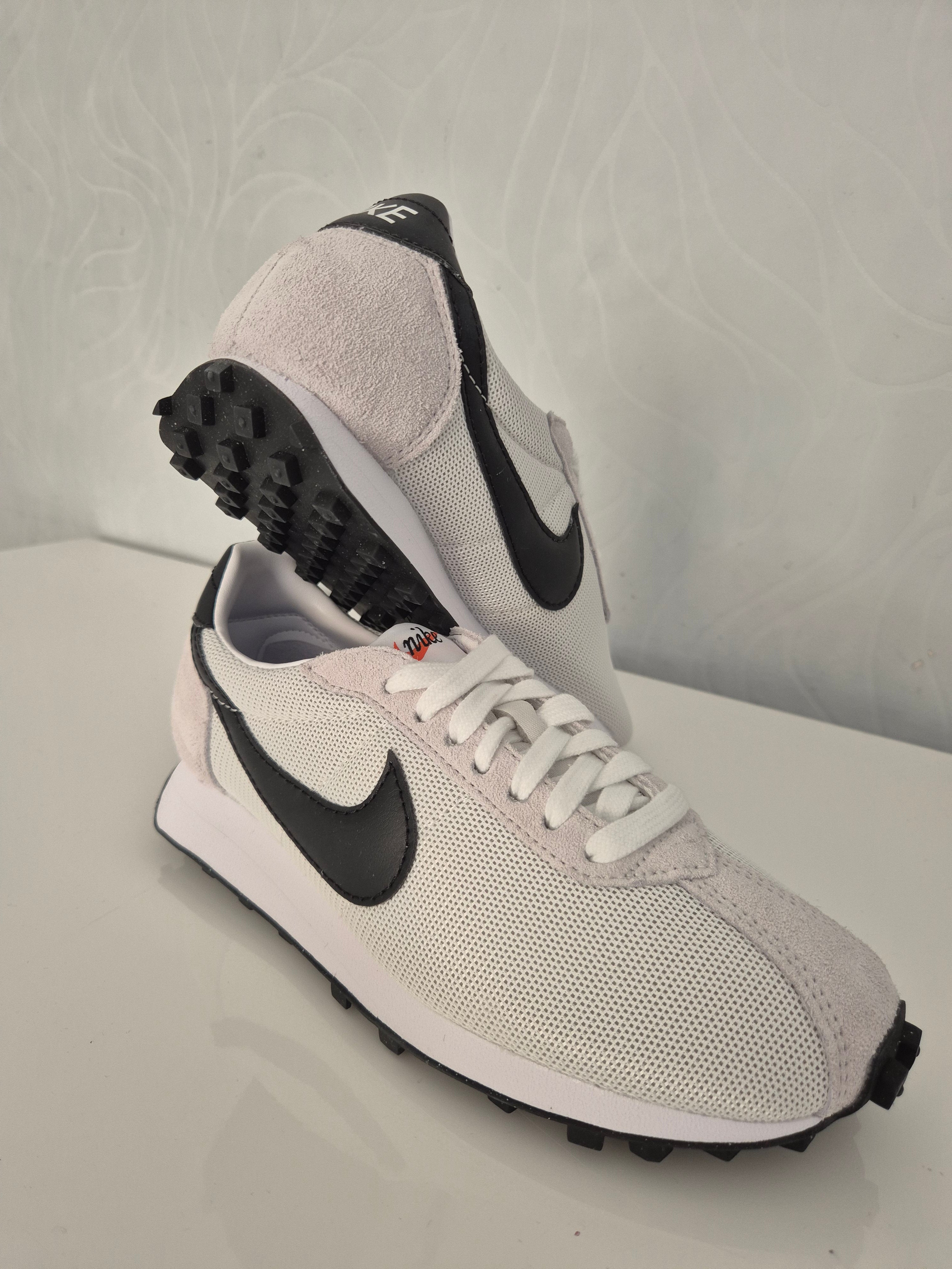 (Neue) NIKE Damen Low-Top-Sneaker Damen Retro Turnschuhe mit Echtleder Lauf-Schuhe  Weiß/Grau 37 1/2